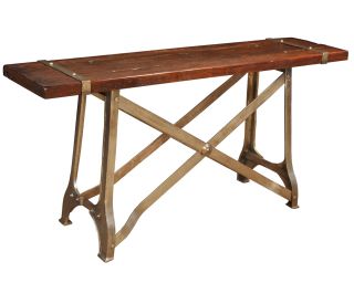 Antique Industrial Teak Console Table Factory Mercantile Decor 