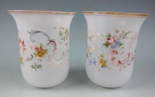 Antique Pair of Baccarat Opaline Glass Vases Gold Flowers French White 