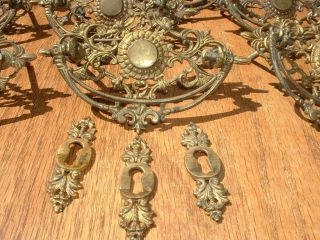 Vintage Antique Drawer Pulls Set Cast Brass Keyhole Victorian Gothic 