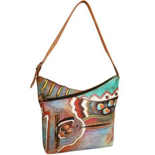 Anuschka V Top Shoulder leather Hobo Bag Hand Painted Abstract 