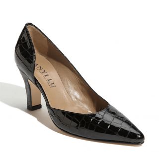395 Anyi Lu Brie Pump Black Croc Patent Leather Shoe 36 6 New