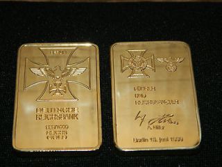 oz GOLD IRON NAZI HITLERS SIGNATURE GOLD PLATED BULLION BAR 