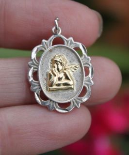 Michael Anthony Sterling Silver 14k Gold Guardian Angel Pendant Charm 