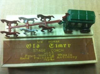   Old Timer Stage Coach Hand Painted Antimony 4 Moving Wheels Box