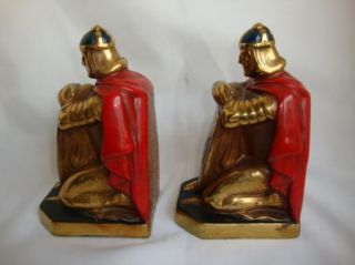 Antique Brass Bronze Polychrome Bookends Knights