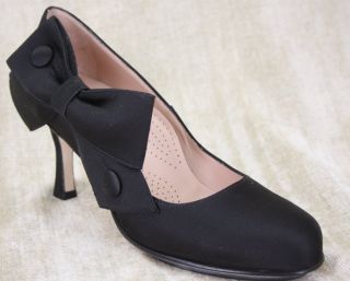 NEW ANYI LU Glamour Black satin heels pumps Shoes 37/ 6.5 $395 Bow NIB