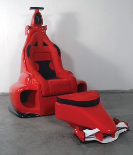 FANTASTIC UNIQUE RED INDY CAR GAME CHAIR WITH STOOL,60TALL.