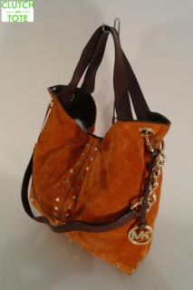 Michael Kors Uptown Astor Large Orange Suede Shoulder Tote Handbag 