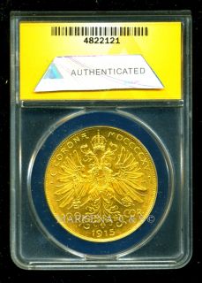 1915 AUSTRIA GOLD COIN 100 CORONA * ANACS CERT GENUINE MS 62 SCARCE 