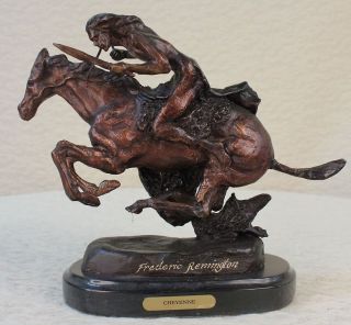 Signed Remington Native American Indian Riding Horse Bronze Sculpture 