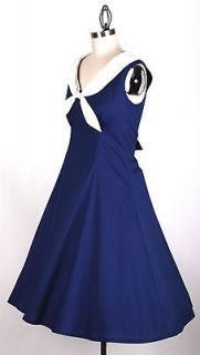 50s Vintage Navy Blue Size M Sailor Dress Rockabilly Retro Pinup Prom 