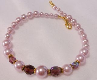   Glass Pearl Czech Preciosa Amethyst AB Crystal Artisan Bracelet