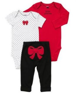 Carters Baby Girl Clothes 3 Piece Set Outfit Red Bow 3 6 9 12 18 24 