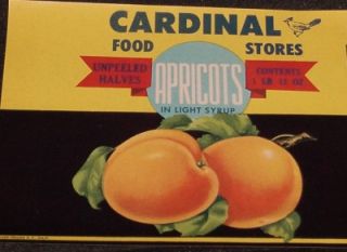 Vintage Cardinal Food Stores Apricots Can Label Hale Halsell Co 
