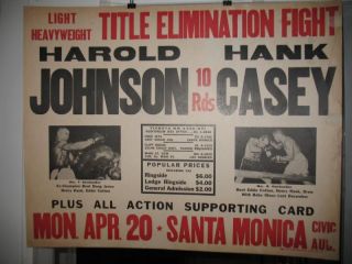 1964 Harold Johnson vs Hank Casey Vintage Boxing Poster Santa Monica 
