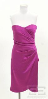 Badgley Mischka Magenta Puckered Silk Strapless Dress Size 4 New $550 