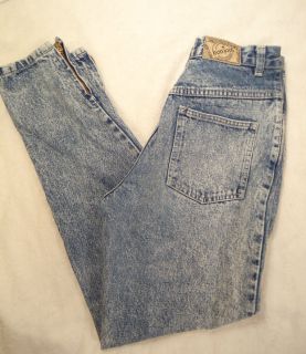 Womens Vintage 80s Bonjour High Waist Zip Skinny Acid Stone Wash Jeans
