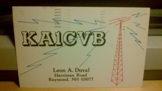 amateur ham radio QSL postcard KA1CVB tower Duval 1970s Raymond NH New 