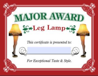 New MAJOR AWARD LEG LAMP CERTIFICATE personalization Is FREE