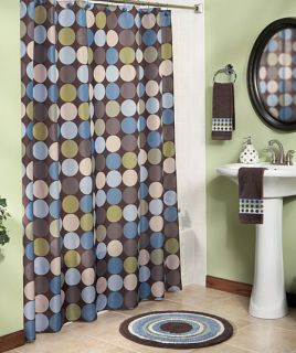   Taupe Chocolate Dot Shower Curtain Bath Rug Hand Towel Set