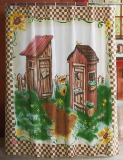 Rustic Outhouse Checker Trim Bathroom Shower Curtain NEW B3933