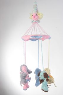 HAND MADE CROCHETED BABY CRIB MOBILE 8 inch ring 5 SOFT ANIMAL TOYS 
