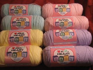 LOT of 8 Skeins BABY SPORT YARN 6oz POMPADOUR COLORS   by RED HEART 