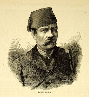 1883 Wood Engraving Valentine Baker Pasha Ottoman Empire Ferik Russo 