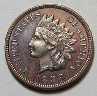 1888 INDIAN HEAD CENT, STRONG FULL LIBERTY,4 DIAMONDS,GEM BU