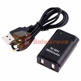 3600mAh Rechargeable Battery Pack USB Charger Cable for Xbox360 