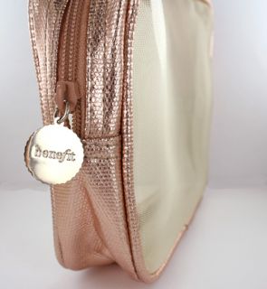   Cosmetics Mesh Champgne Gold Make Up Bag Case with Bonus Sample