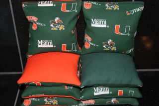 Miami Hurricanes 8 Cornhole Bean Bag Game Baggo Hndmade