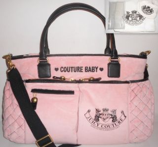 New Juicy Couture Pink Velour Baby Tote Diaper Stroller Bag w 