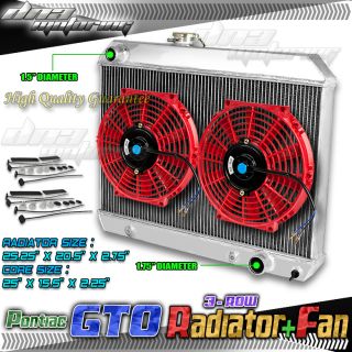 Tri Core Full Aluminum Radiator 2 x 10Red Fans 65 66 Pontiac GTO 