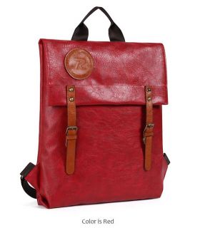 Square Vintage Leather School Backpacks   R Patch mark and Belt 