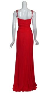 Badgley Mischka Glamorous Red Beaded Silk Chiffon Evening Gown Dress 