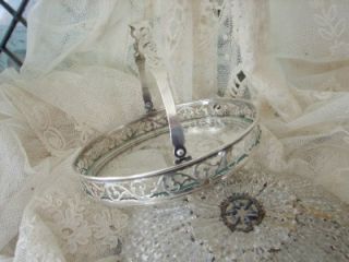 Antique Edwardian Pierced Sterling Silver Brides Basket Tray Crystal 
