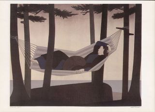 WILL BARNET print woman in hammock SUMMER IDYLL