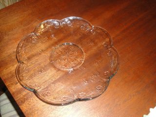 Vintage scalloped clear glass / Crystal Round Platter   flower motiff 
