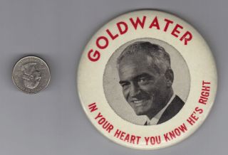 Super Duper Rare Barry Goldwater Political Campaign Celluloid Pinback 