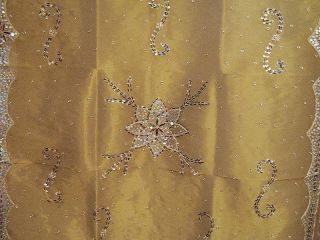 Gold Bead Work India Sari Ethnic Decor Sheer Curtains