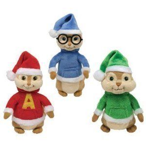 Ty Set of 3 Christmas Alvin and The Chipmunks Beanies Cute