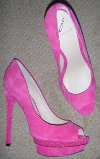FAB NEW B BRIAN ATWOOD Open Toe Pink Suede w Glitter Platforms SHOES 8 