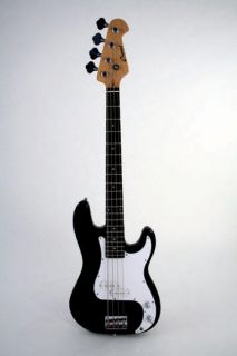 NEW Crescent BLACK Electric Bass Guitar + Strap Amp Cord Gigbag