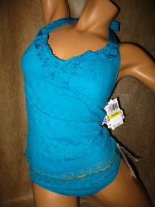 NWT 2PC M BECCA Down to Earth Crochet Lace Tankini Top Panty Swim Suit 