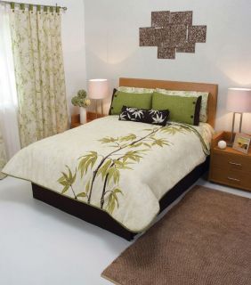 Olive Green Beige Leaves Comforter Bedding Set Queen 9P