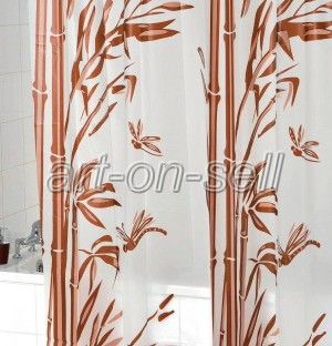 Brown Bamboo Pattern Waterproof Bath PEVA Shower Curtain ap003