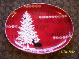 222 Fifth Northwood Cottage Large Oval Platter Christmas NEW Free 