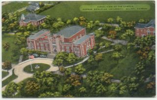 Salina KS Kansas Wesleyan University Linen Postcard