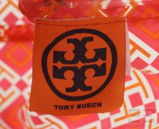 Tory Burch Pink & Orange Vinyl Geometric Logo Print Beach Bag